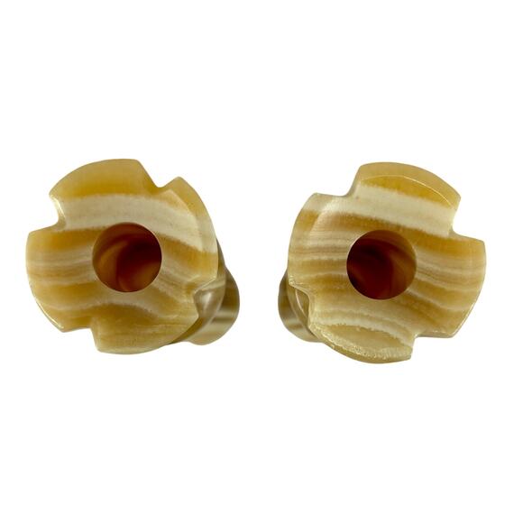 Vintage Egyptian Alabaster Marble Onyx Vases Candle Holders Set of 2 Handmade - Picture 6 of 13